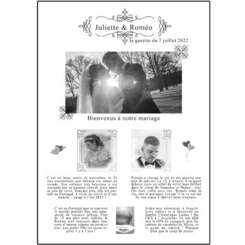 La Gazette des Mariés Classique à personnaliser (par nos équipes !) en Noir & blanc